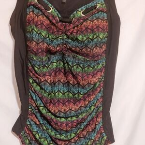 NEW Ti Voglio Black Multicolor Women's Tankini Top Size 1X Penningtons Resort